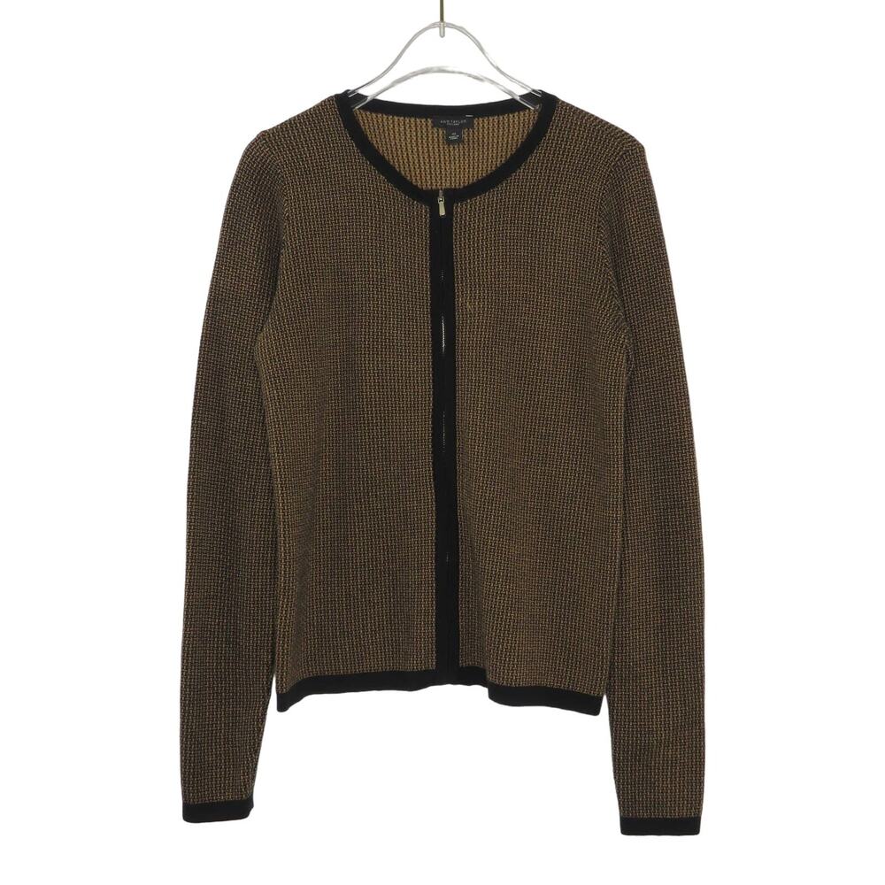 Ann Taylor Black and Tan Front Zip Sweater Extra Small NWT Cotton